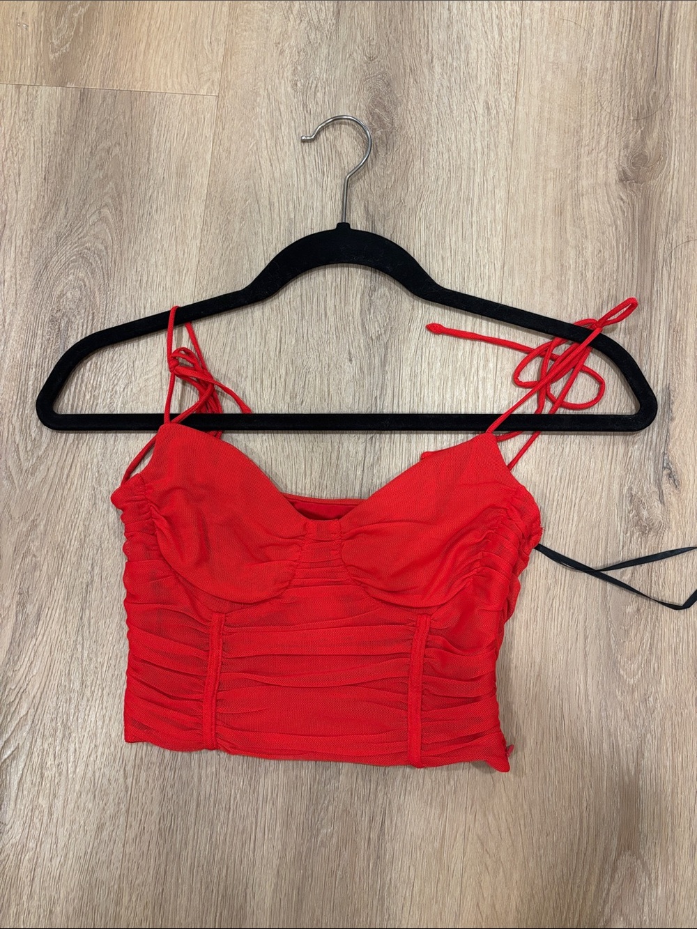 Red Ruched Spaghetti Strap Crop Top - Women